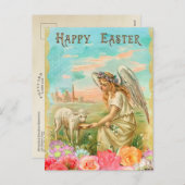 bloemig paaslam en engel feestdagenkaart (Voorkant / Achterkant)