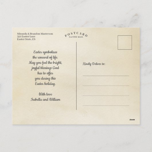  bloemig paaslam en engel feestdagenkaart (Achterkant)