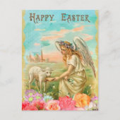 bloemig paaslam en engel feestdagenkaart (Voorkant)