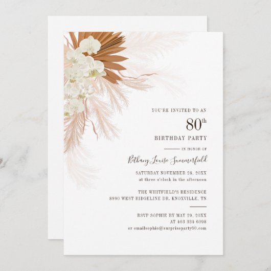 Bloemig Pampas Gras 80ste Verjaardagsfeestje Kaart (Voorkant / Achterkant)