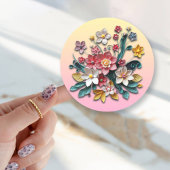 Bloemig papier quilling | Roze en gele bloemen Ronde Sticker