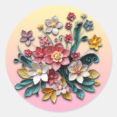 Bloemig papier quilling | Roze en gele bloemen Ronde Sticker (Voorkant)