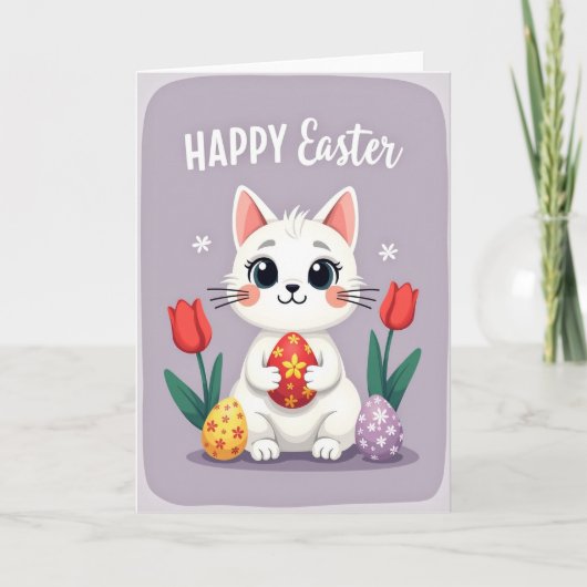 Bloemig Pasen Kaart met Katten (Voorkant)