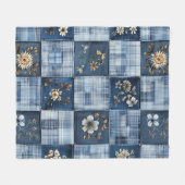 Bloemig Patchwork Patroon | Boho Denim Fleece Deken (Voorkant (Horizontaal))