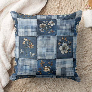 Bloemig patchworkpatroon Boho denim Kussen