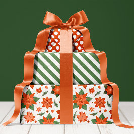 Bloemig Poinsettia Patroon Mooie Kerstvakantie Inpakpapier Vel