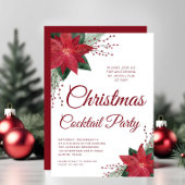 Bloemig Poinsettia Script Kerst Cocktaillfeest Kaart