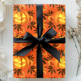 Bloemig Pompoen Jack O'Lantern Patroon Cadeaupapier