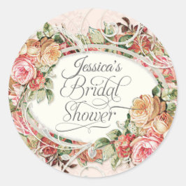  bloemig Roos Elegant Vrijgezellenfeest Blush Ronde Sticker