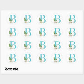 Bloemig roosmonogram in turquoise letter B Ronde Sticker (Vel)