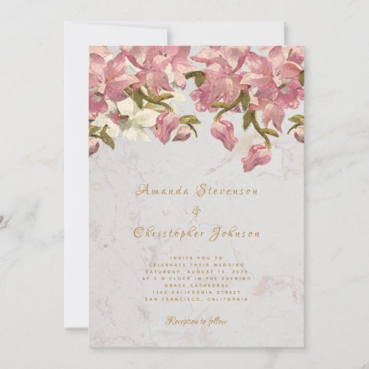 Bloemig roze en witte orchidee marmeren script bru kaart (Voorkant)