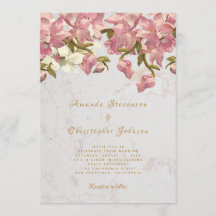 Bloemig roze en witte orchidee marmeren script bru