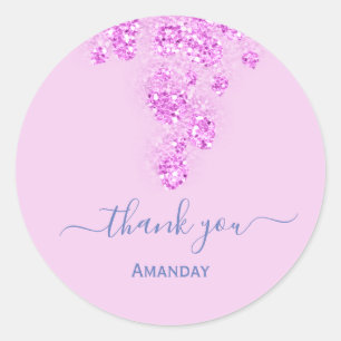 Bloemig. Roze Glitter Bruids Naam Sweet16th Bedank Ronde Sticker