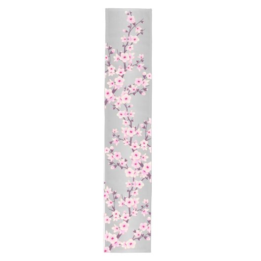 Bloemig roze grijs kersenbloesem medium tafelloper (Voorkant)