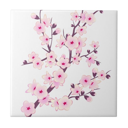 Bloemig roze kersenbloesem roze wit tegeltje (Voorkant)