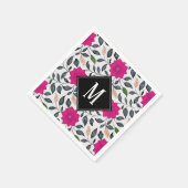 Bloemig Roze Klaproos Patroon Monogram Servet (Hoek)