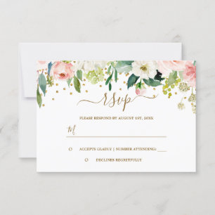 Bloemig Roze Perzik Goud Confetti RSVP Kaartje