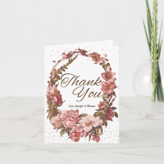 Bloemig Roze Rustiek Bedankkaart (Voorkant)