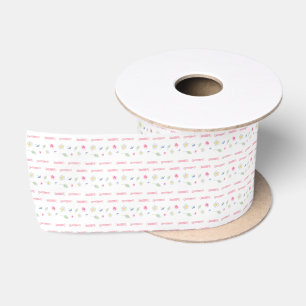  Bloemig Roze Wit Patroon Satijnen Lint