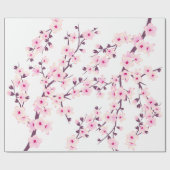 Bloemig roze witte kersbloesem inpakpapier (Vlak)