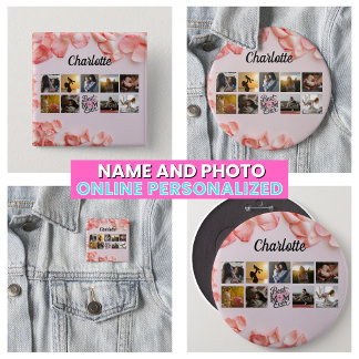 Bloemig Schrift Beste Moeder Ooit Roze Fotocollage Vierkante Button 5,1 Cm