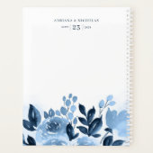 Bloemig Schrift Waterverf Navy Blauwe Trouw Planner (Achterkant)