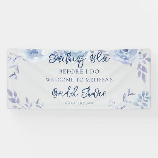 Bloemig Schuingeschreven Schrift Something Blue Br Spandoek (Horizontaal)