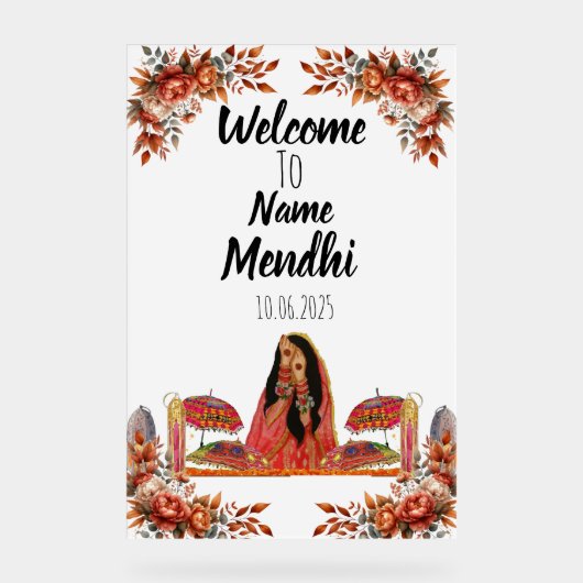 Bloemig sinaasappel acryl Mendhi teken. Acrylteken Acryl Bord (Voorkant)