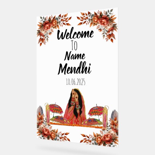 Bloemig sinaasappel acryl Mendhi teken. Acrylteken Acryl Bord (Hoek)