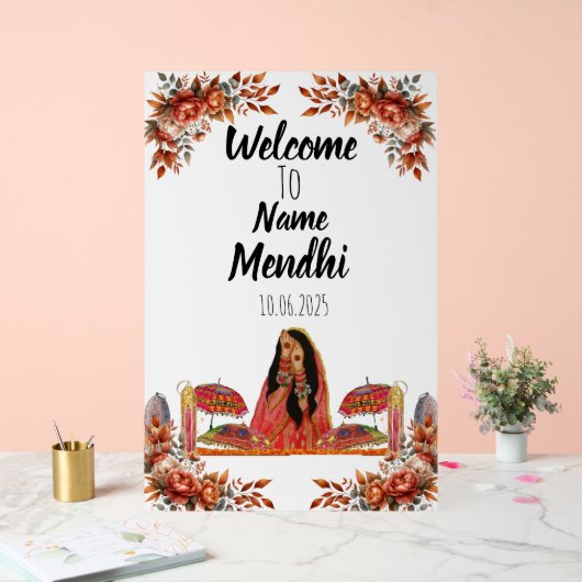 Bloemig sinaasappel acryl Mendhi teken. Acrylteken Acryl Bord (Huwelijk)