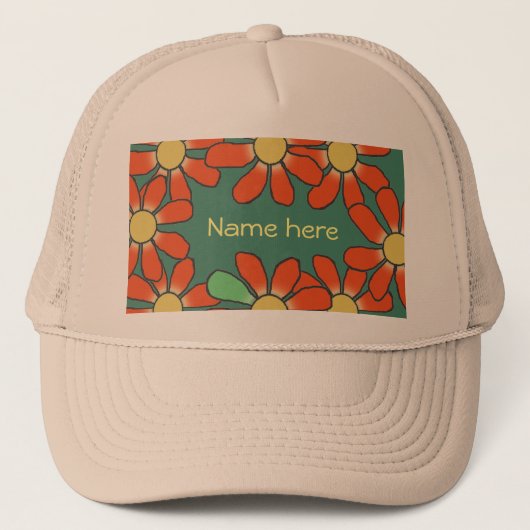 Bloemig sinaasappel groen trucker pet (Voorkant)