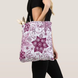 Bloemig spiraal roze en wit patroon tote bag