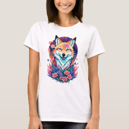 Bloemig T-shirt met vos in kleurrijke en cute graf