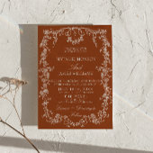 Bloemig verbrande oranje monogram boho bruiloft kaart
