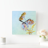 Bloemig vierkant wandklok (Huis)