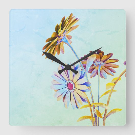 Bloemig vierkant wandklok (Voorkant)