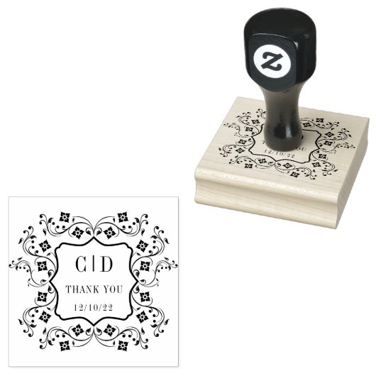Bloemig Vintage Monogram Huwelijk Bedankt Rubberstempel (Gestempeld)