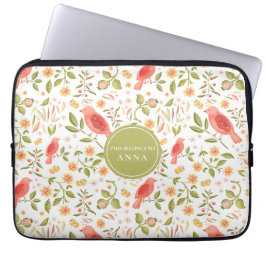 Bloemig Vogelpatroon – Elegant Botanisch Ontwerp Laptop Sleeve