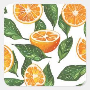 Bloemig Vrucht Oranje Citroen Naadloos Patroon Vierkante Sticker