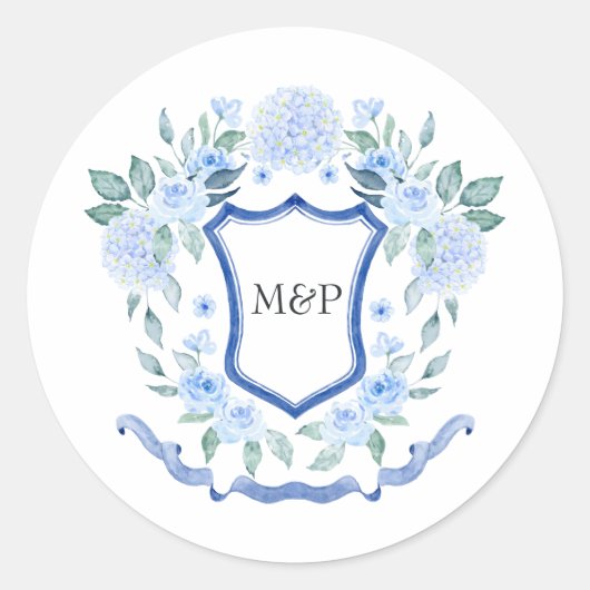 Bloemig Wapen met Initiaal Ronde Sticker (Voorkant)