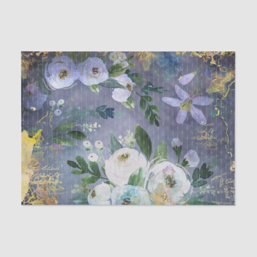  bloemig waterverf script, staalblauw goud tissuepapier (Voorkant)