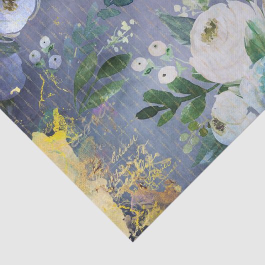  bloemig waterverf script, staalblauw goud tissuepapier (Detail)