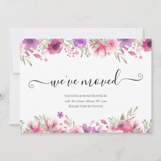 Bloemig Wij Zijn Verhuisd Script Nieuw Adres (Voorkant)