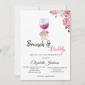 Bloemig Wijn Glas Bruiloftsbrunch & Bruisende Brui Kaart (Voorkant)