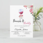 Bloemig Wijn Glas Bruiloftsbrunch & Bruisende Brui Kaart (Staand voorkant)