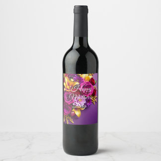 Bloemig wijnlabel voor Moederdag Wijn Etiket