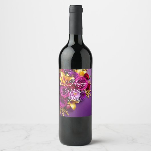 Bloemig wijnlabel voor Moederdag Wijn Etiket