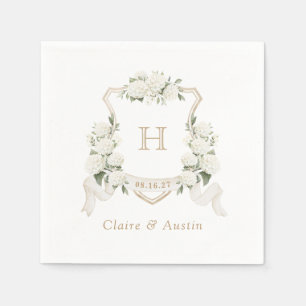 Bloemig Witte Hortensia Crest Trouw Monogram Servet