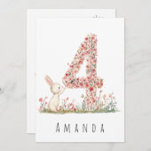 Bloemig witte konijn 4e verjaardagskaart kaart (Voorkant / Achterkant)