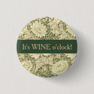 Bloemig Wm. Morris Design Wijn Uur         Ronde Button 3,2 Cm